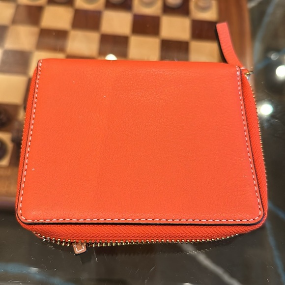 TORY BURCH SPICED ORANGE PERFORATED LOGO NED ZIP WALLET 5 X 4.5” GUC - Picture 2 of 9